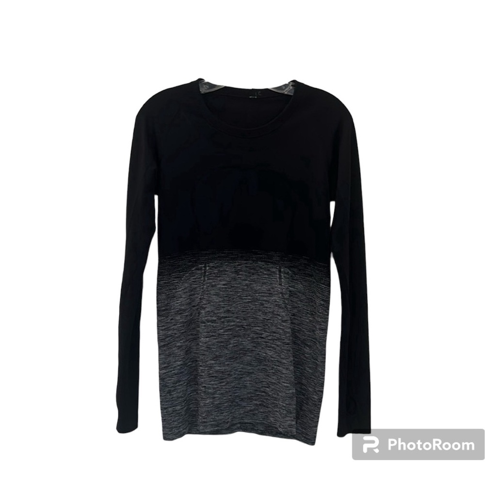 Lululemon Swiftly Tech Long Sleeve Black & Gray Ombre Top Size 8